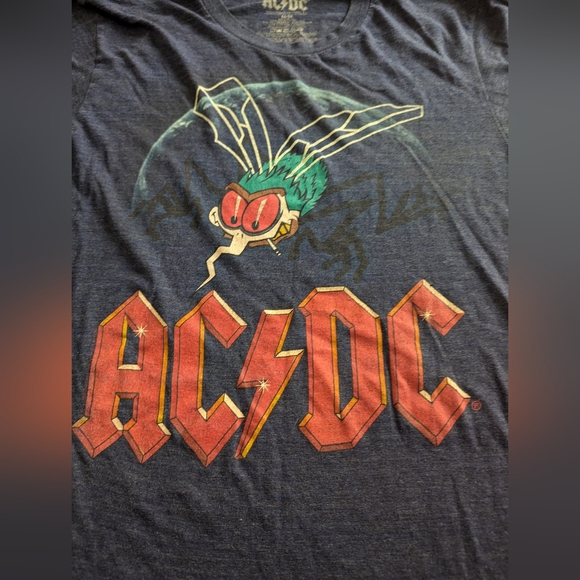 AC DC Fly on the Fly Wall Tour Tee shirt. Navy Blue, Heather pattern,  graphic. - Picture 2 of 5